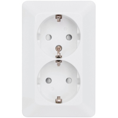 DELTA WALL SOCKET, SURFACE MOUNTED, 2 GANG WITH EARTH, RAL 9003