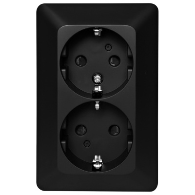 DELTA WALL SOCKET, SURFACE MOUNTED, 2 GANG WITH EARTH, RAL 9005 black